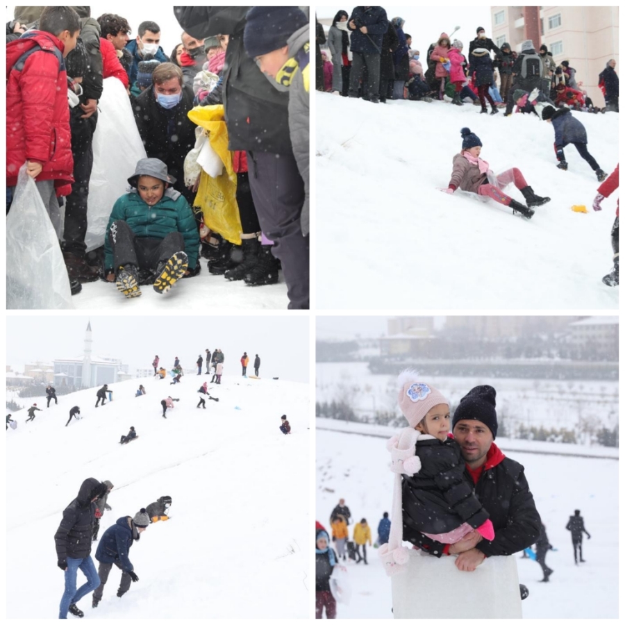 Poşetle kayak yapan çocuklara Vali sürprizi