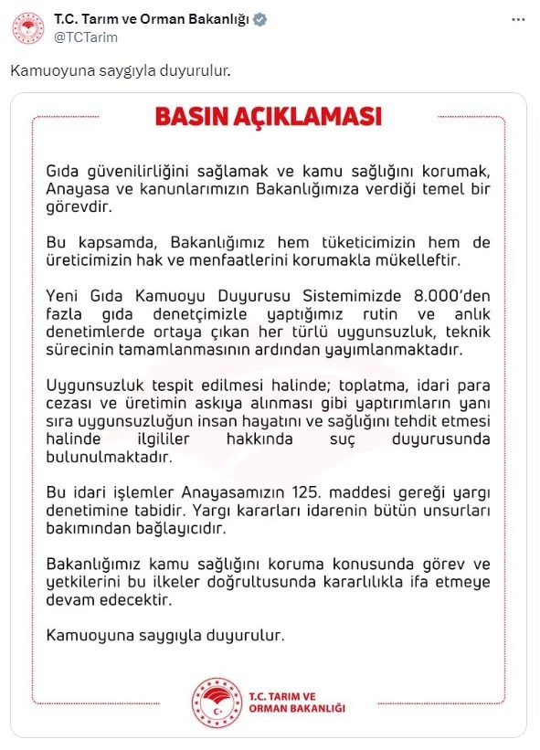 Bakanlıktan 