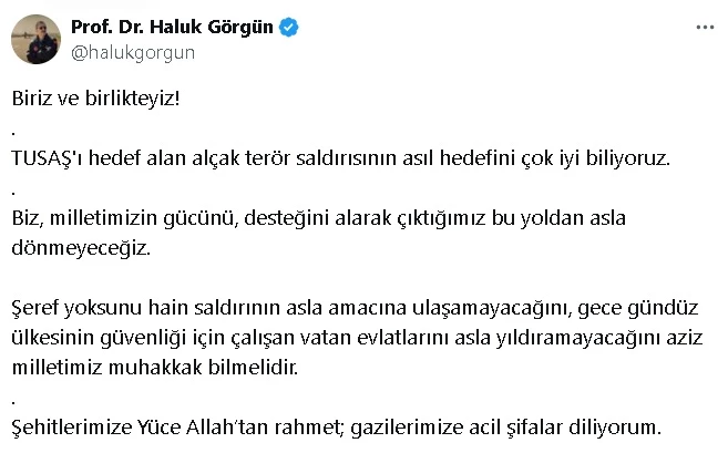 Savunma Sanayii Başkanı Görgün: Alçak terör saldırısının asıl hedefini çok iyi biliyoruz