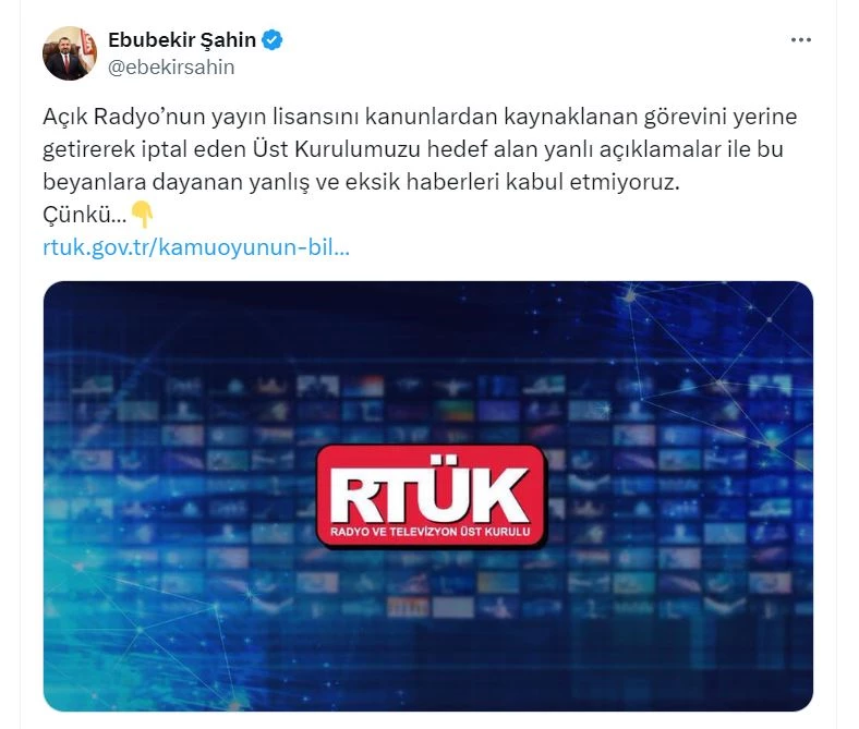 RTÜK Başkanı Şahin