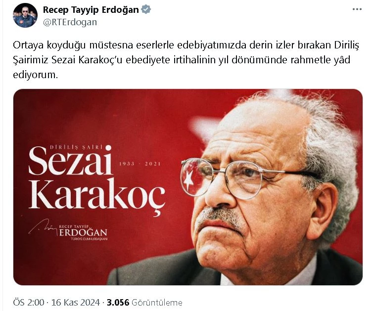 Cumhurbaşkanı Erdoğan, Sezai Karakoç