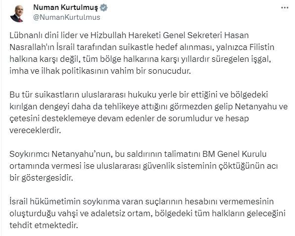 Kurtulmuş: Nasrallah