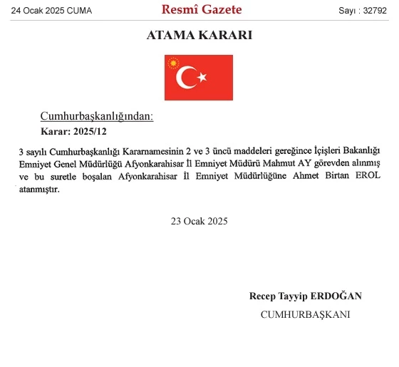 Afyonkarahisar İl Emniyet Müdürlüğüne Ahmet Birtan Erol atandı