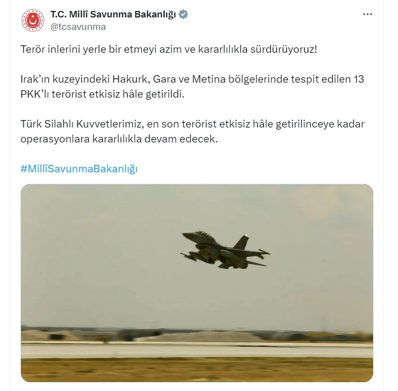 MSB: 13 terörist etkisiz hale getirildi