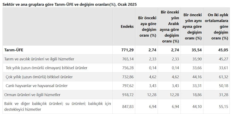 TÜİK: Tarım üretici fiyatları ocakta arttı