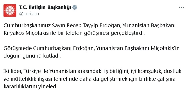 Cumhurbaşkanı Erdoğan, Yunanistan Başbakanı Miçotakis ile görüştü