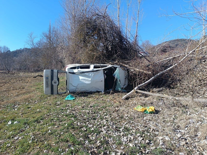 Hafif ticari araç tarlaya savruldu; 2 yaralı