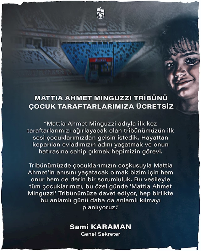 Mattia Ahmet Minguzzi Tribünü çocuk taraftarlara ücretsiz 