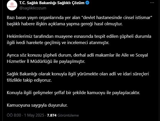 Bakanlıktan, 
