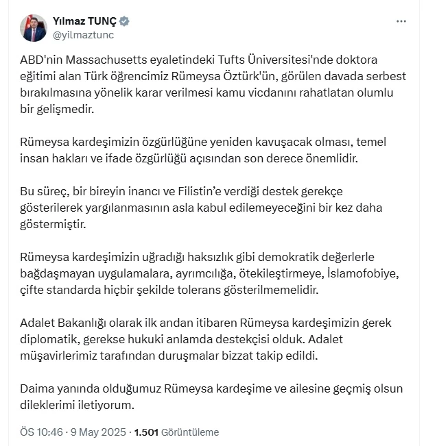 Bakan Tunç: Rümeysa