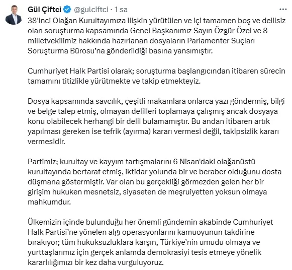 CHP’li Çiftçi’den kurultay soruşturmasına ilişkin açıklama