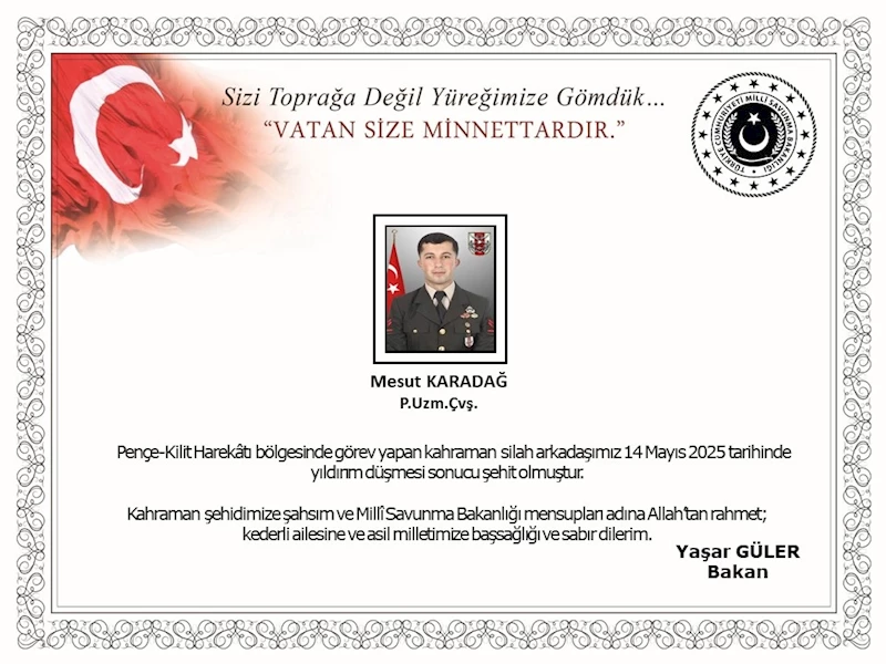 MSB: Pençe-Kilit bölgesine yıldırım düşmesi sonucu 1 asker şehit oldu (2)