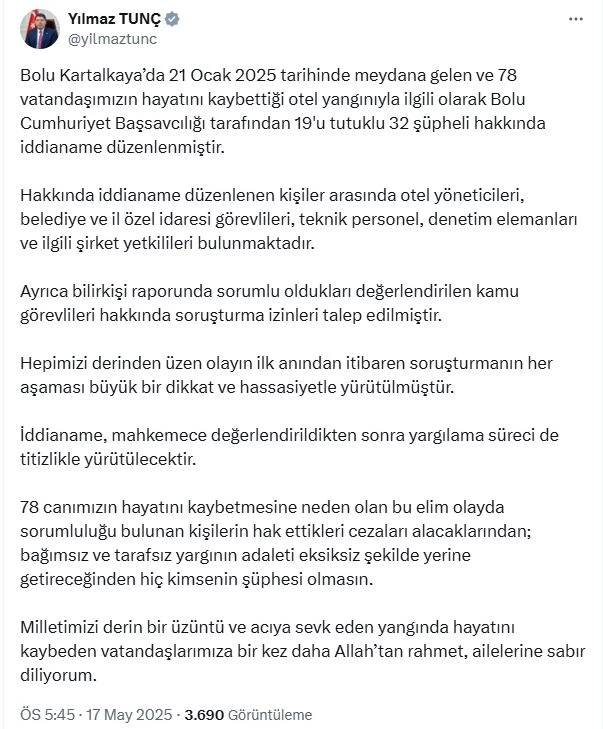 Grand Kartal Otel yangını iddianamesinde 13 şüpheliye 1998