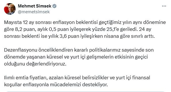 Bakan Şimşek: Küresel ve yurt içi gelişmelerin etkisinin geçici olduğunu değerlendiriyoruz