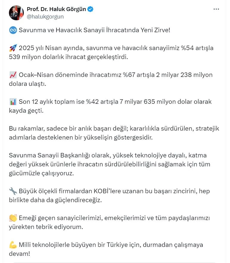 Savunma sanayinde nisan ihracatı 539 milyon dolar