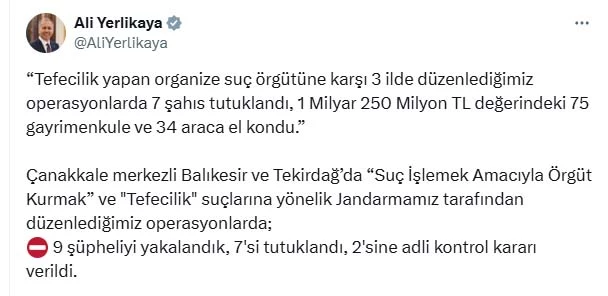 Çanakkale merkezli 3 ilde 