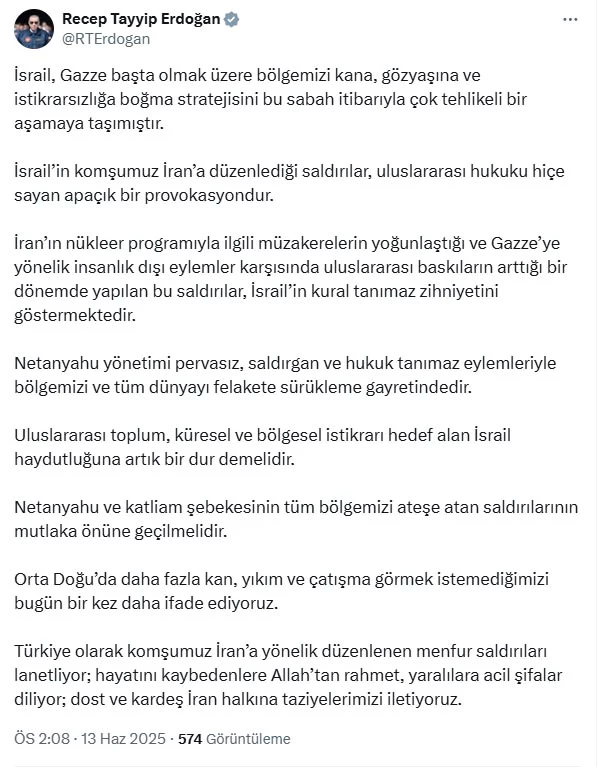 Cumhurbaşkanı Erdoğan: İsrail