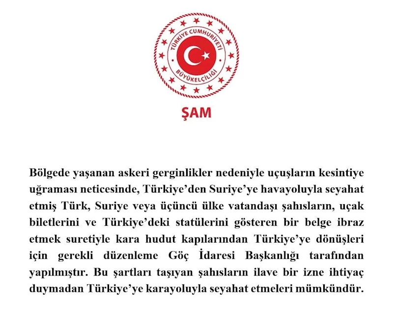 Türkiye’nin Şam Büyükelçiliği’nden 