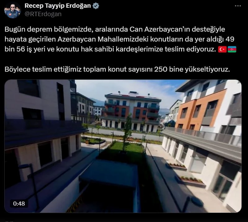 Cumhurbaşkanı Erdoğan: Bugün 49 bin 56 iş yeri ve konutu hak sahiplerine teslim ediyoruz 