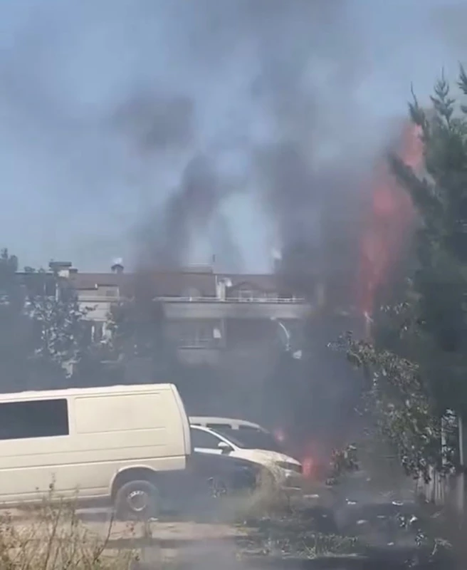 Otlukta çıkan yangın park halindeki araçlara sıçradı