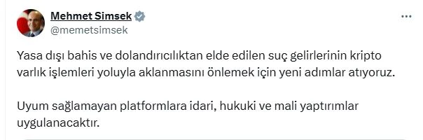Bakan Şimşek: Suç gelirlerinin aklanmasını önlemek için yeni adımlar atıyoruz