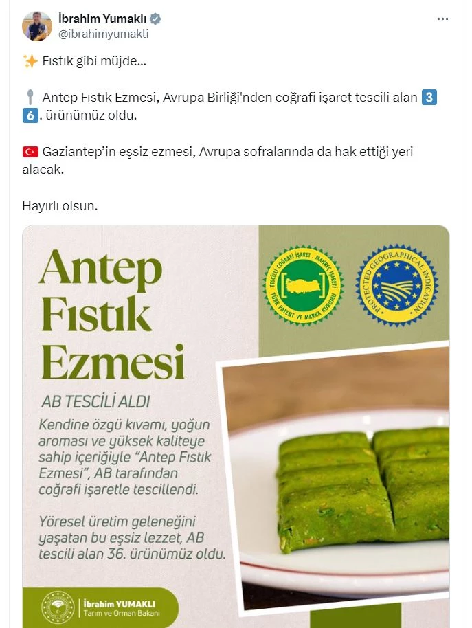 Gaziantep fıstık ezmesine AB