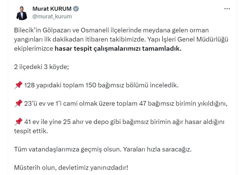 Bakan Kurum: Bilecik
