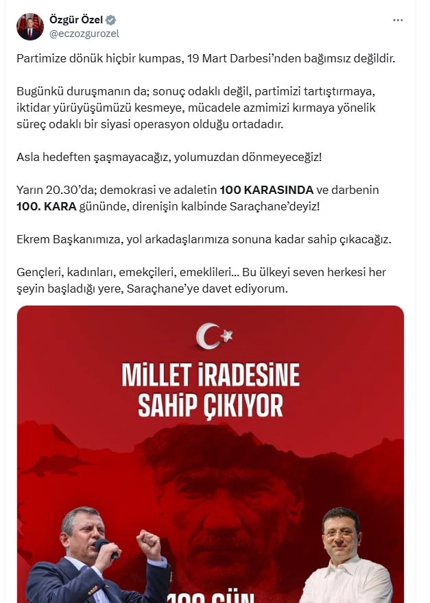 Özgür Özel: Partimizi tartıştırmaya, iktidar yürüyüşümüzü kesmeye yönelik siyasi bir operasyon