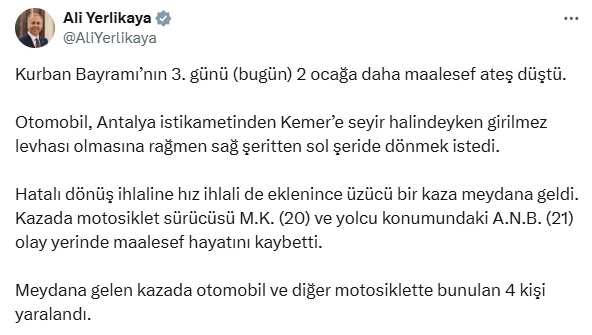 Bakan Yerlikaya: Kurban Bayramı’nın 3