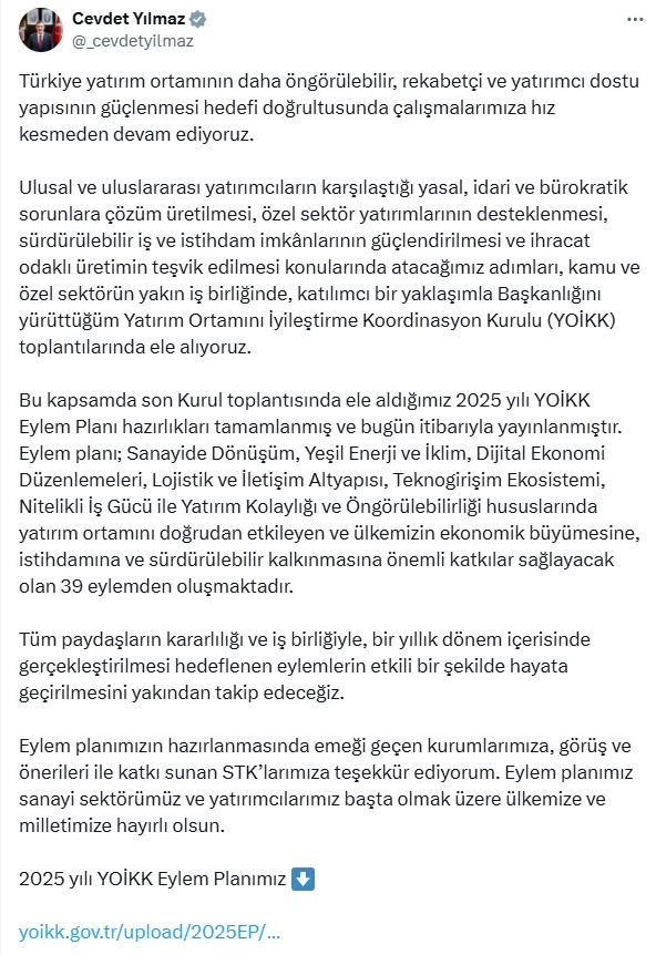 2025 yılı YOİKK Eylem Planı yayımlandı