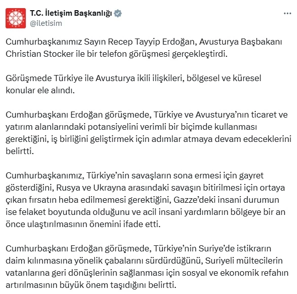 Cumhurbaşkanı Erdoğan, Avusturya Başbakanı Stocker ile görüştü