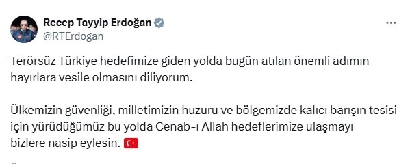 Cumhurbaşkanı Erdoğan: Bugün atılan önemli adımın hayırlara vesile olmasını diliyorum