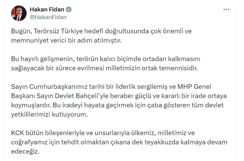 Bakan Fidan: KCK, tehdit olmaktan çıkana dek teyakkuzda kalmaya devam edeceğiz