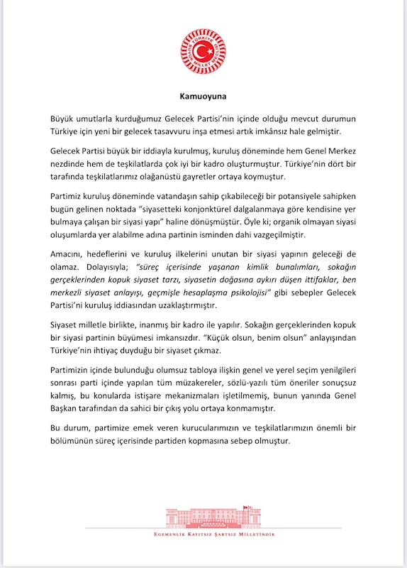 Gelecek Partisi’nden 2 milletvekili istifa etti 