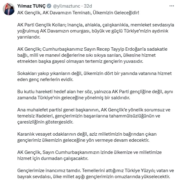 Bakan Tunç: AK Parti Gençlik Kolları, Türkiye