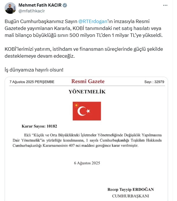 KOBİ tanımında değişiklik 