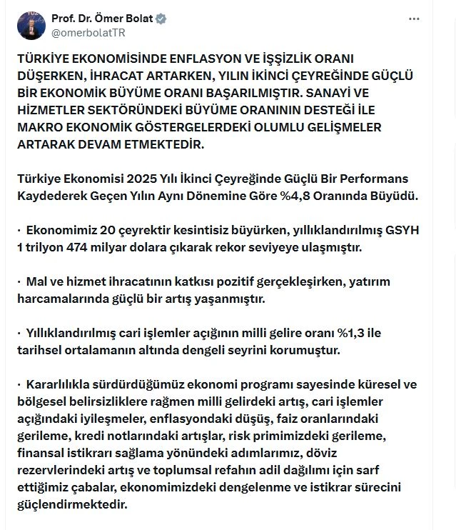 Bakan Bolat: Türkiye en hızlı büyüyen ikinci OECD ülkesi oldu