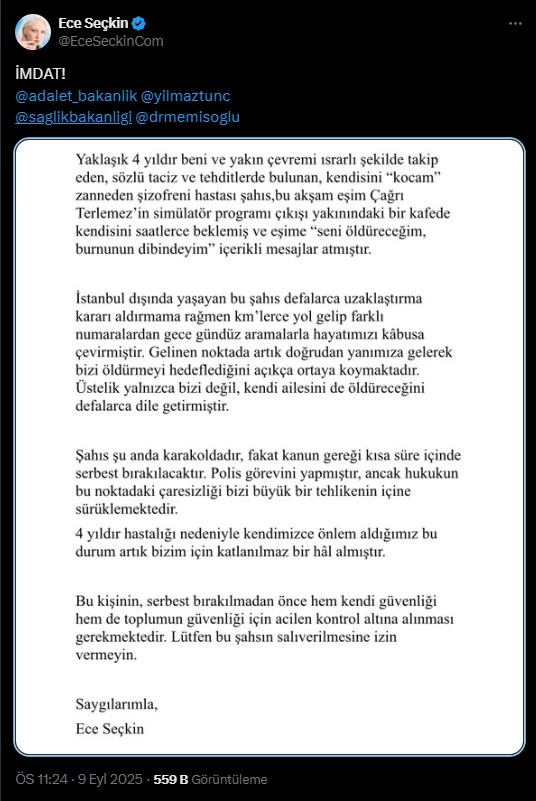 İstanbul - Şarkıcı Ece Seçkin ve eşini tehdit eden şüpheliye ev hapsi cezası / Ek bilgi