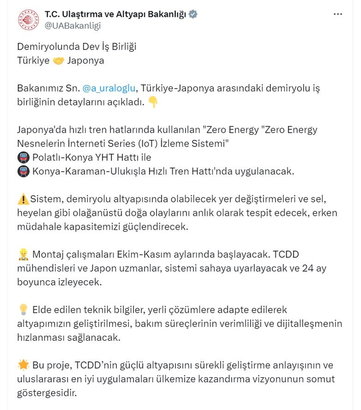 Türkiye ile Japonya arasında demir yolunda iş birliği